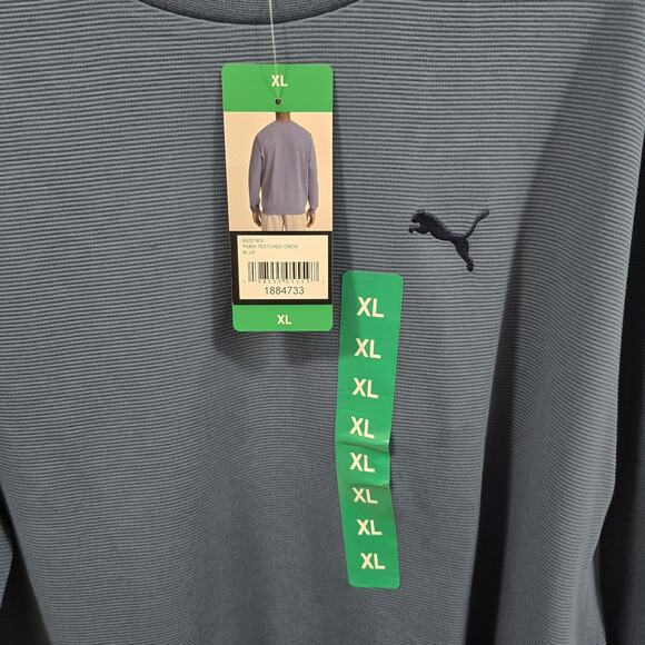 PUMA Mens Sweatshirt Crew Neck Regular Fit Textured Fabric Blue XL Embroidered - Picture 5 of 13